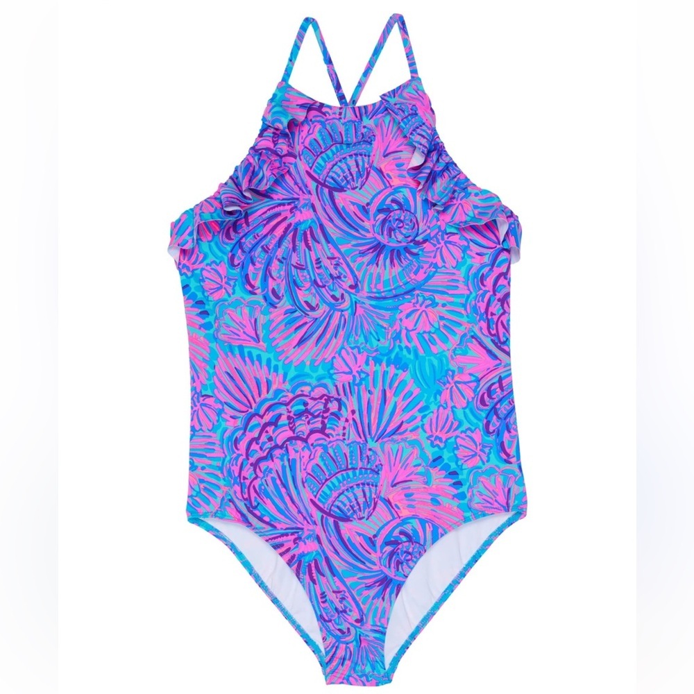 • Lilly Pulitzer • Suraya Swimsuit UPF 50+ Turquoise Oasis Shelleidoscope 2